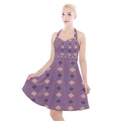 Pattern-puple Box Halter Party Swing Dress  by nateshop