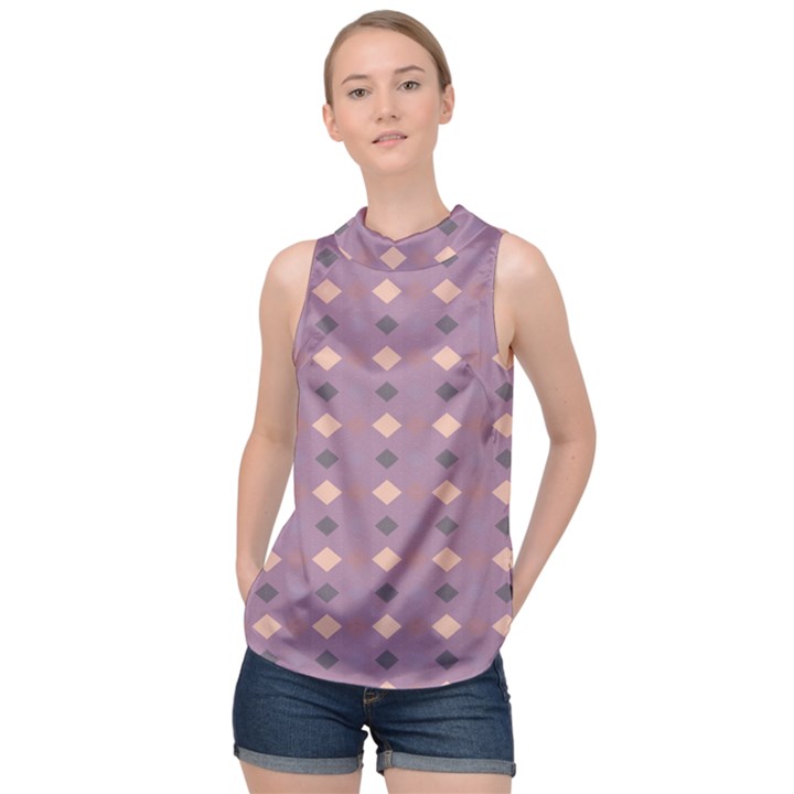 Pattern-puple Box High Neck Satin Top