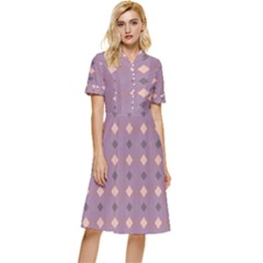 Pattern-puple Box Button Top Knee Length Dress by nateshop