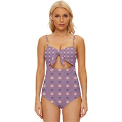 Pattern-puple Box Knot Front One-piece Swimsuit by nateshop