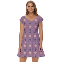 Pattern-puple Box Short Sleeve Tiered Mini Dress