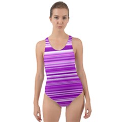 Pattern-purple Lines Cut-out Back One Piece Swimsuit by nateshop