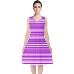 Pattern-purple Lines V-neck Midi Sleeveless Dress  by nateshop