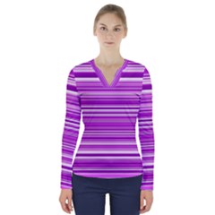 Pattern-purple Lines V-neck Long Sleeve Top by nateshop