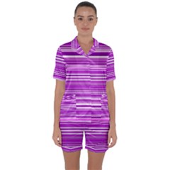 Pattern-purple Lines Satin Short Sleeve Pajamas Set by nateshop