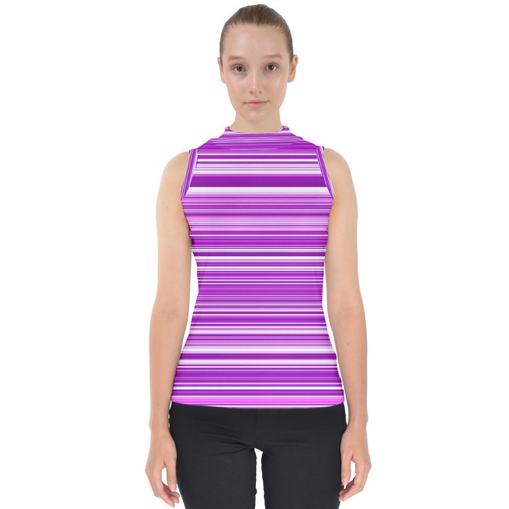 Pattern-purple Lines Mock Neck Shell Top