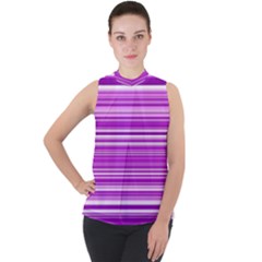 Pattern-purple Lines Mock Neck Chiffon Sleeveless Top by nateshop