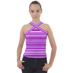 Pattern-purple Lines Cross Neck Velour Top by nateshop