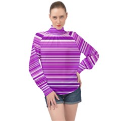 Pattern-purple Lines High Neck Long Sleeve Chiffon Top by nateshop