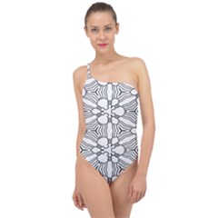 Pattern-white Classic One Shoulder Swimsuit by nateshop