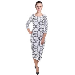 Pattern-white Quarter Sleeve Midi Velour Bodycon Dress by nateshop