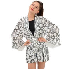 Pattern-white Long Sleeve Kimono by nateshop