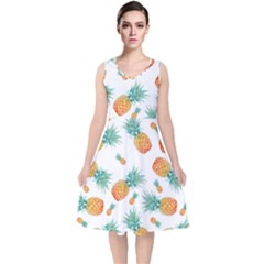 Pineapple V-neck Midi Sleeveless Dress  by nateshop