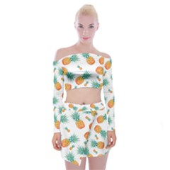 Pineapple Off Shoulder Top With Mini Skirt Set