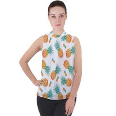 Pineapple Mock Neck Chiffon Sleeveless Top by nateshop