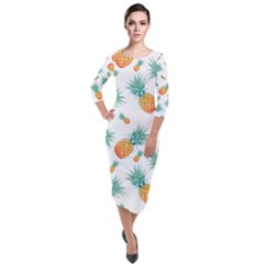 Pineapple Quarter Sleeve Midi Velour Bodycon Dress by nateshop