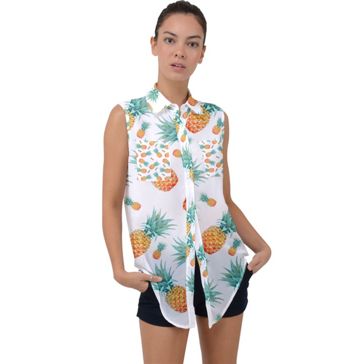 Pineapple Sleeveless Chiffon Button Shirt