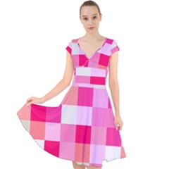 Pink Box Cap Sleeve Front Wrap Midi Dress by nateshop