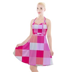 Pink Box Halter Party Swing Dress  by nateshop