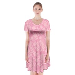 Pink Short Sleeve V-neck Flare Dress