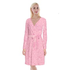 Pink Long Sleeve Velvet Front Wrap Dress by nateshop