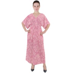 Pink V-neck Boho Style Maxi Dress by nateshop