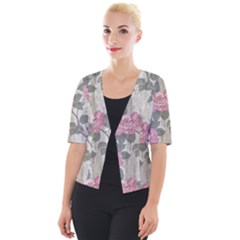 Roses,paint Cropped Button Cardigan by nateshop