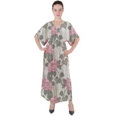 Roses,paint V-neck Boho Style Maxi Dress by nateshop