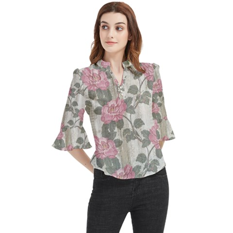 Roses,paint Loose Horn Sleeve Chiffon Blouse by nateshop