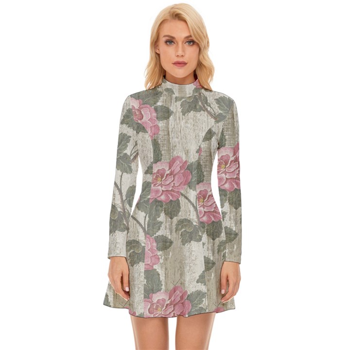 Roses,Paint Long Sleeve Velour Longline Dress