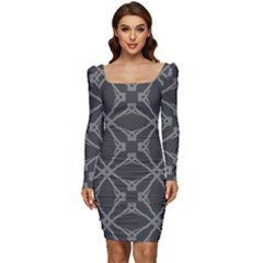 Seamless- Gray Women Long Sleeve Ruched Stretch Jersey Dress