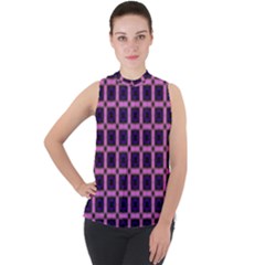 Seamless-box Puple Mock Neck Chiffon Sleeveless Top by nateshop