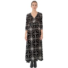 Seamless-pattern Black Button Up Boho Maxi Dress by nateshop