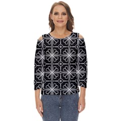 Seamless-pattern Black Cut Out Wide Sleeve Top