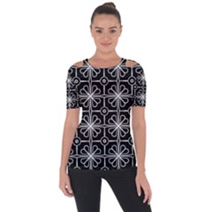 Seamless-pattern Black Shoulder Cut Out Short Sleeve Top by nateshop