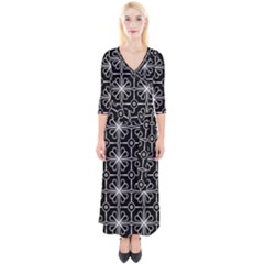 Seamless-pattern Black Quarter Sleeve Wrap Maxi Dress by nateshop