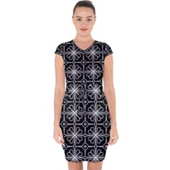 Seamless-pattern Black Capsleeve Drawstring Dress  by nateshop