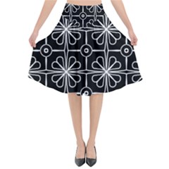 Seamless-pattern Black Flared Midi Skirt by nateshop