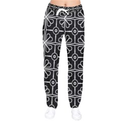 Seamless-pattern Black Women Velvet Drawstring Pants