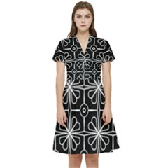 Seamless-pattern Black Short Sleeve Waist Detail Dress by nateshop