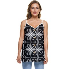 Seamless-pattern Black Casual Spaghetti Strap Chiffon Top