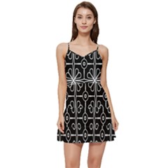 Seamless-pattern Black Short Frill Dress