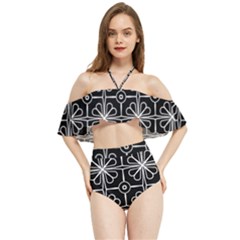 Seamless-pattern Black Halter Flowy Bikini Set  by nateshop