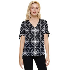 Seamless-pattern Black Bow Sleeve Button Up Top by nateshop