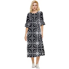 Seamless-pattern Black Double Cuff Midi Dress by nateshop