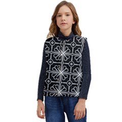 Seamless-pattern Black Kid s Short Button Up Puffer Vest	