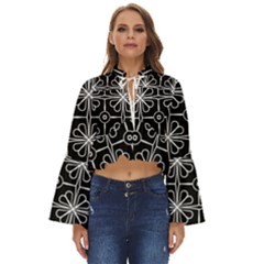 Seamless-pattern Black Boho Long Bell Sleeve Top