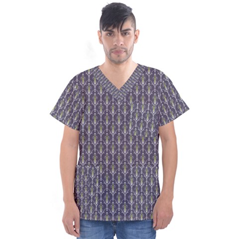 Seamless-pattern Gray Men s V-neck Scrub Top by nateshop