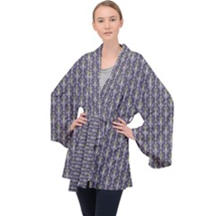 Seamless-pattern Gray Long Sleeve Velvet Kimono  by nateshop