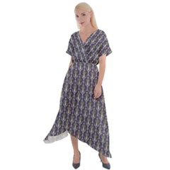 Seamless-pattern Gray Cross Front Sharkbite Hem Maxi Dress